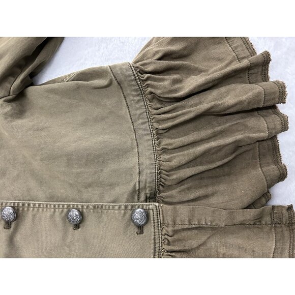 FREE PEOPLE Military Green Ruffle Frayed Hem Jacket Style OB480752 Size Large - Picture 10 of 16
